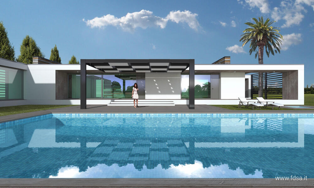 rendering casa con piscina